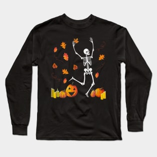 Fall Skeleton Dancing Halloween Fun Long Sleeve T-Shirt